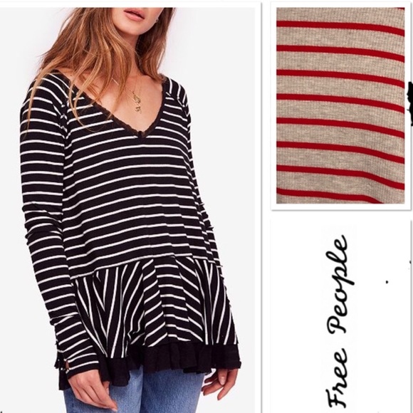 10$SALE$ Free People Striped Peplum Top RARE Color - Picture 1 of 7